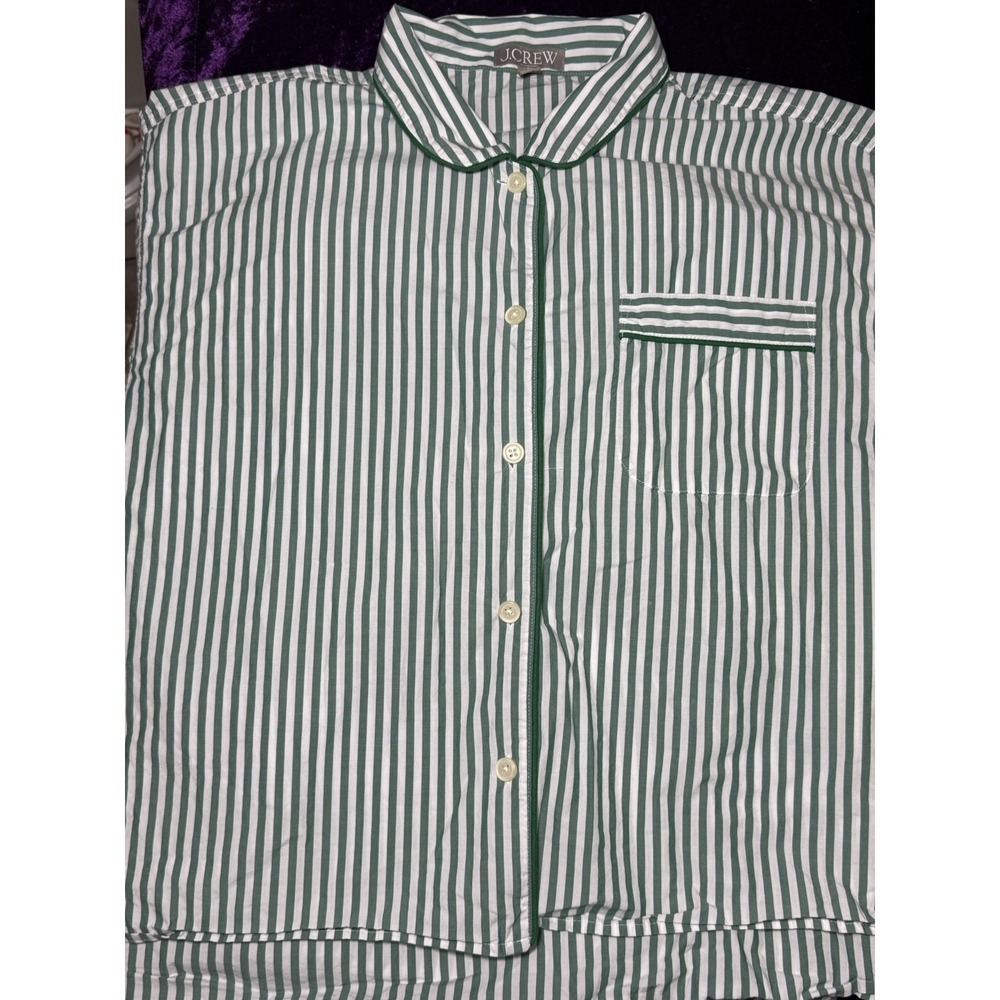 J Crew Poplin Pajamas Set Womens XXL Cotton Green Striped 2XL HTF Pants Top PJs - Picture 5 of 14